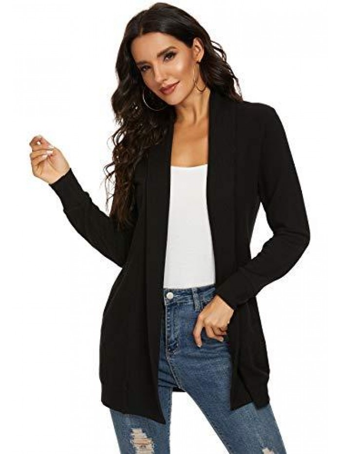 Women's Long Sleeve Open Front Loose Casual Lightweight Kimono Cardigan 