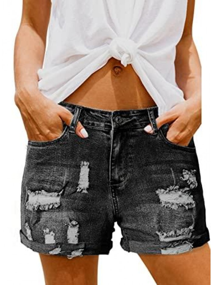 Women Casual Frayed Destroy Bermuda Denim Ripped Short Jeans 