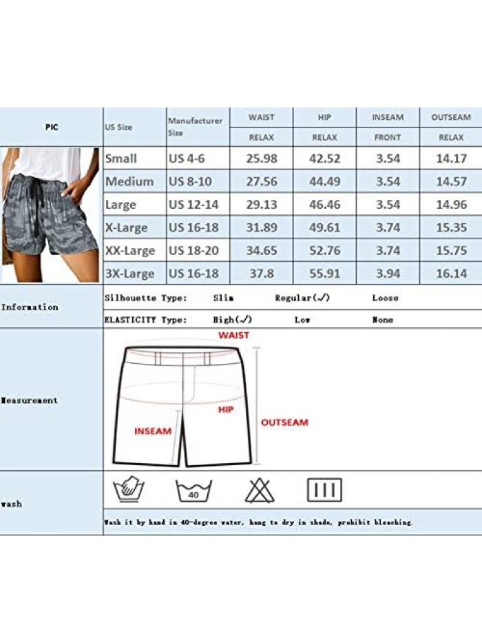 Women Comfy Drawstring Casual Elastic Waist Pocketed Shorts,S-3XL 