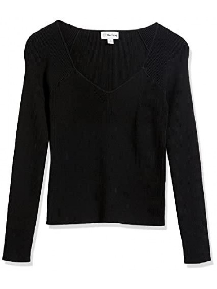 Drop Women's Victoria Cropped Ribbed Sweetheart Neckline Sweater 