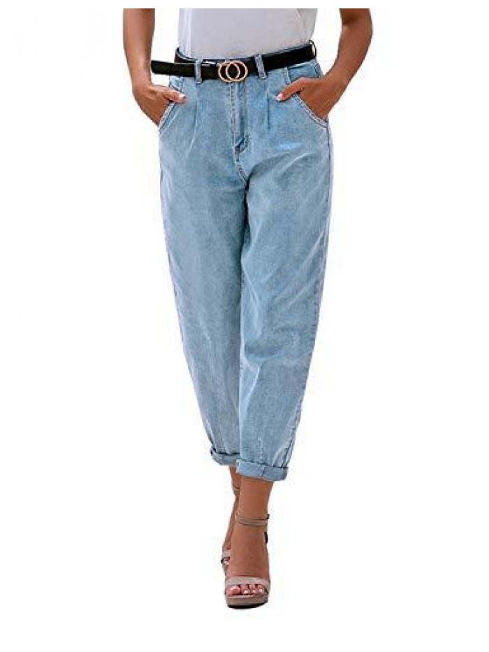 Women's Classic High Waist Stretch Loose Balloon Tapered Jeans Mom Jeans 