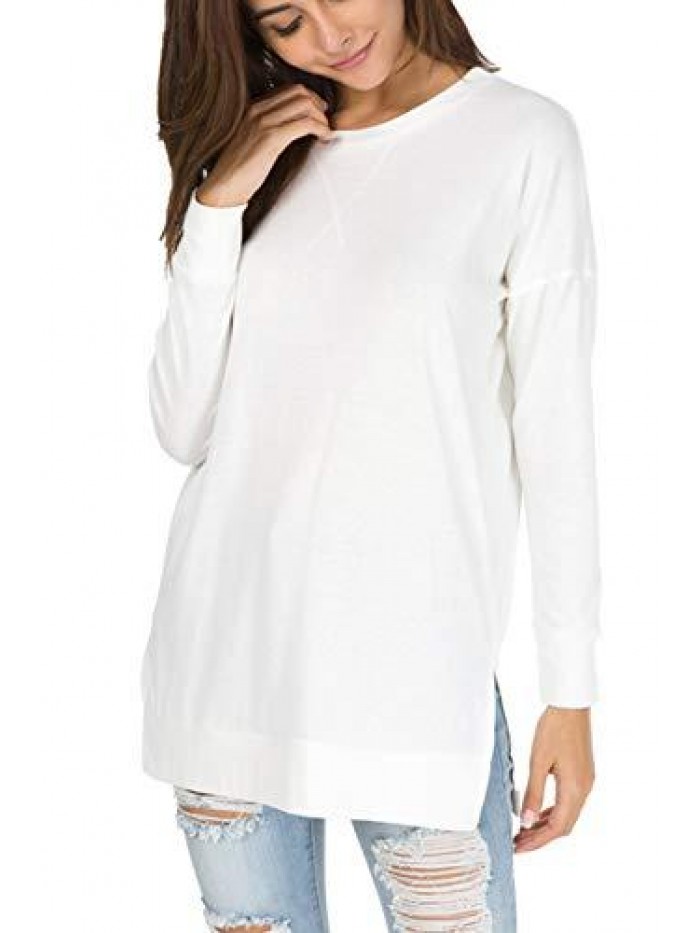 Women's Fall Long Sleeve Side Split Loose Casual Pullover Tunic Tops 