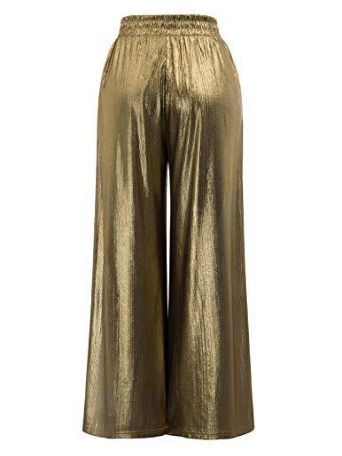 KARIN Women’s Casual Loose Elastic Shiny Pocket Wide Leg Pants Trousers 