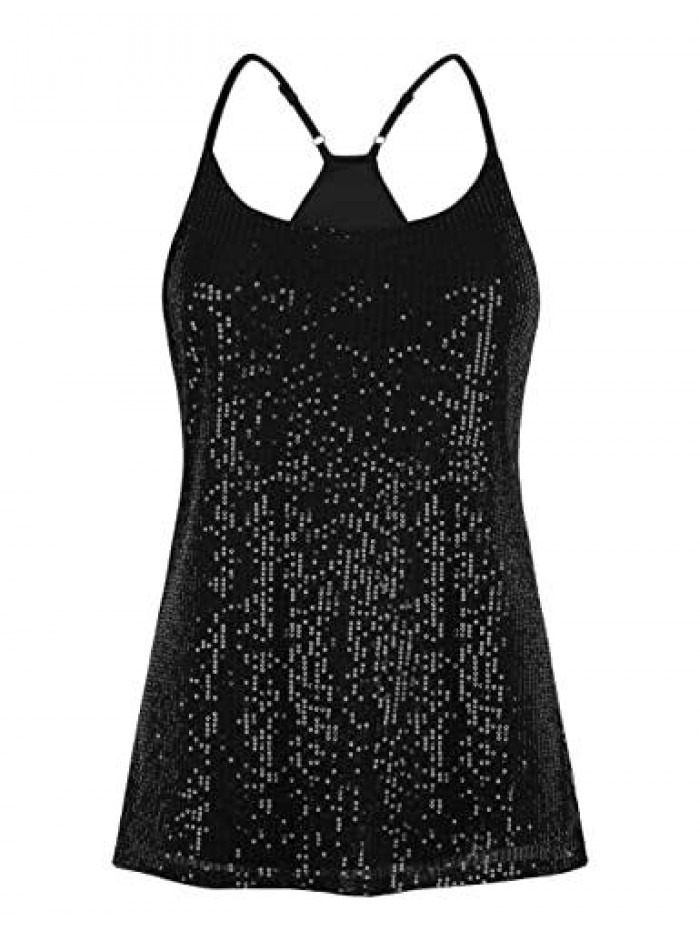 Womens Sparkly Sequin Camisole Tops Sleeveless Glitter Party Tank Top 