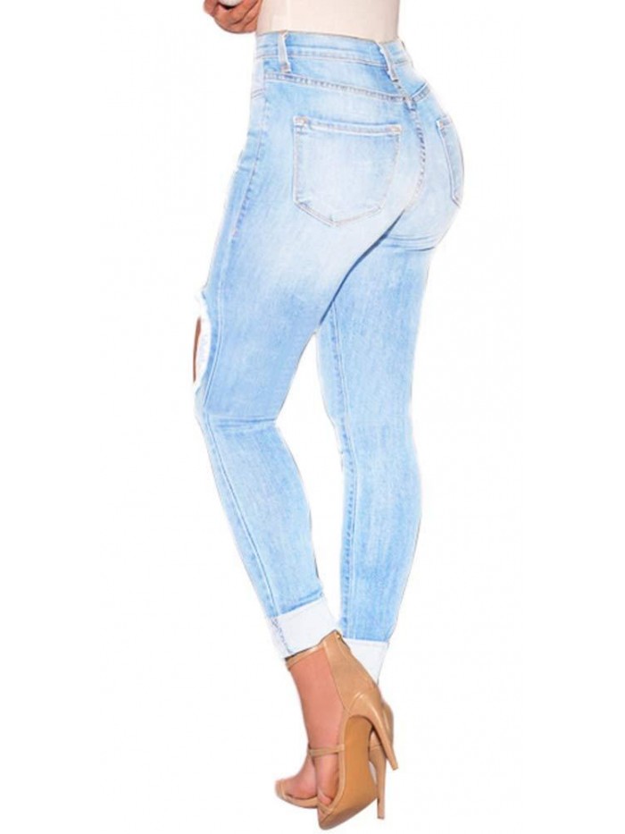 High Waisted Butt Lift Stretch Ripped Skinny Jeans Distressed Denim Pants 