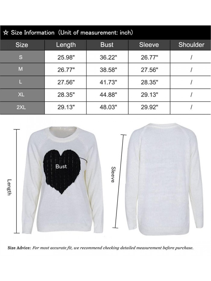 Women's Pullover Sweaters Long Sleeve Crewneck Cute Heart Knitted Sweaters 