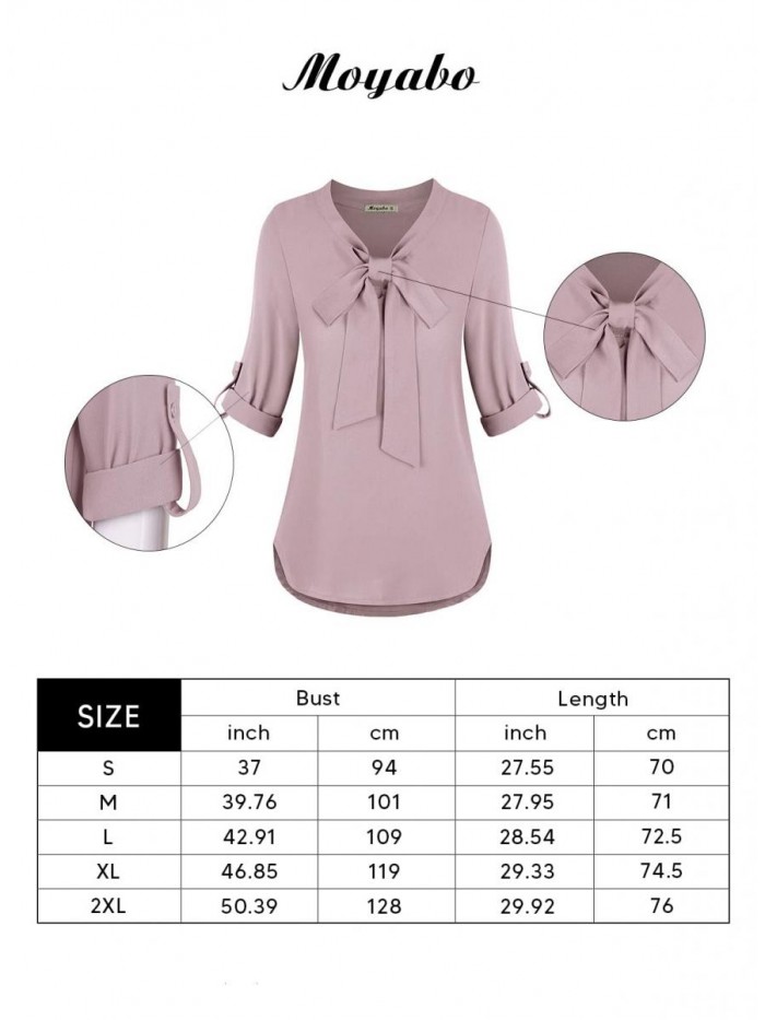 Womens Bow Tie Neck Long Sleeve Casual Office Chiffon Blouse Top 