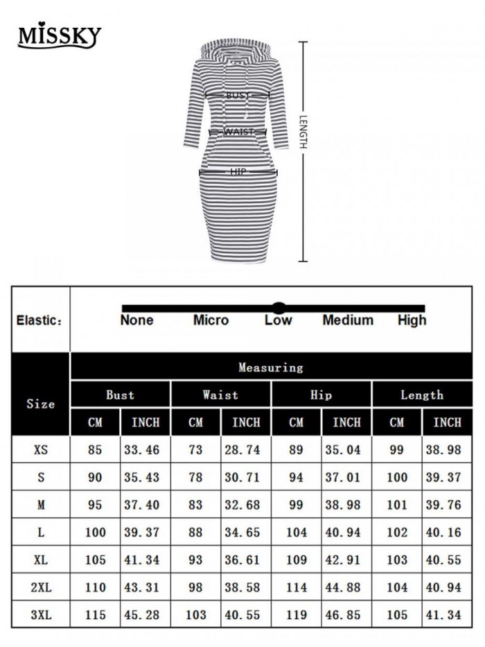 Women Stripe Pocket Knee Length Slim Casual Pullover Hoodie Dress 