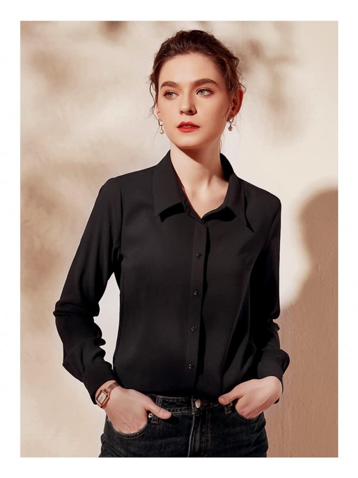 Women's Long Sleeve Button Down Shirts Casual Chiffon Blouses Tops 