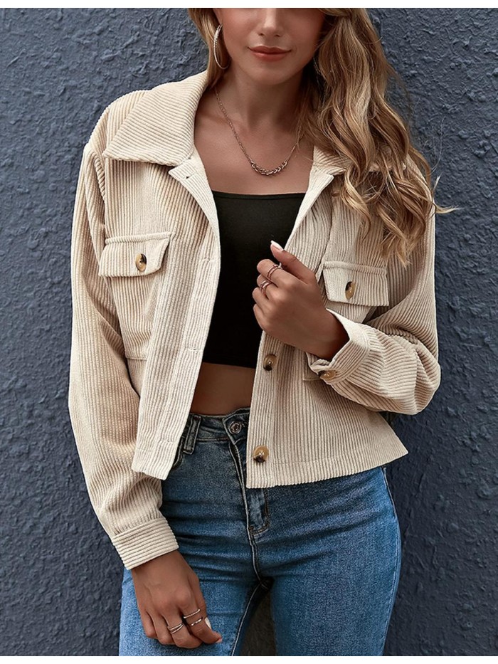 Women's Fashion Cute Cropped Corduroy Shirt Jacket Shackets 