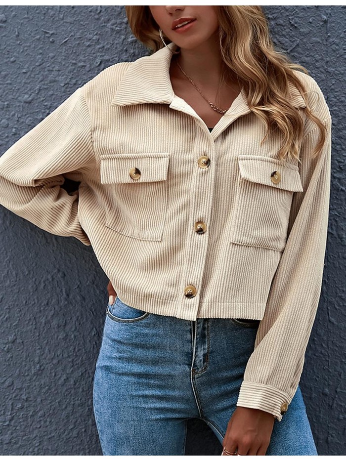 Women's Fashion Cute Cropped Corduroy Shirt Jacket Shackets 