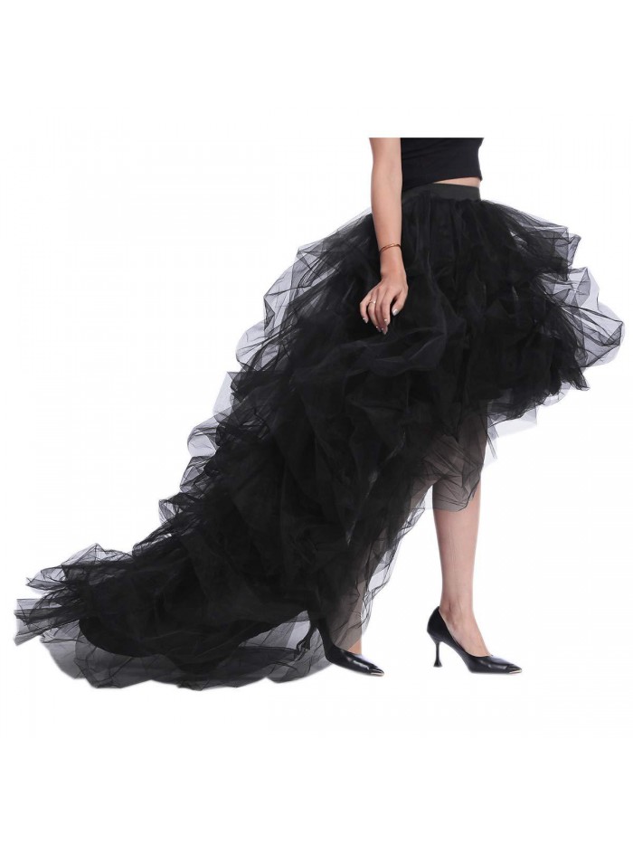 Women's Long High Low Ruffles Party Tulle Skirt 