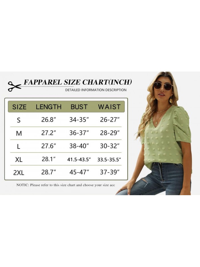 Short Sleeve Tshirts for Women Chiffon V Neck Blouses Cute Puff Sleeve Tops 