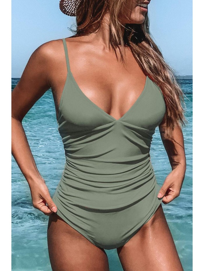 Women's One Piece Swimsuit Tummy Control V Neck Bathing Suits 