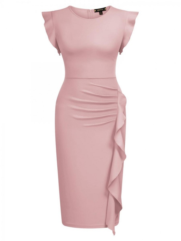 Women's Business Retro Ruffles Slim Cocktail Pencil Dress 