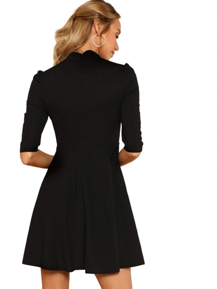 Women's Mock Neck Fit and Flare Work Cocktail Dress 