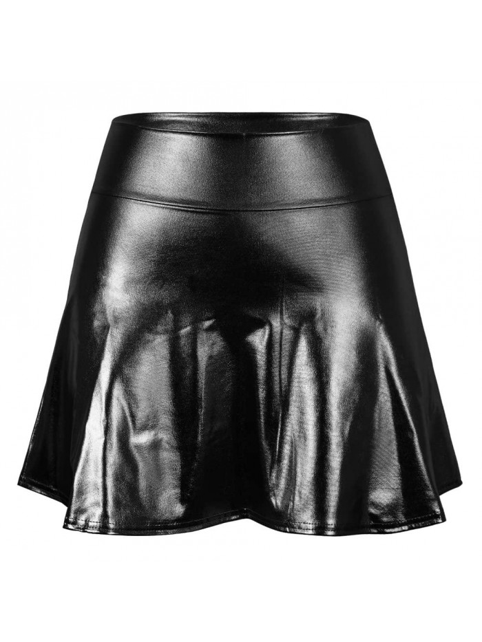 Women's Metallic Skirt Shiny Holographic Y2k Party Flared Pleated Skater Skirts 