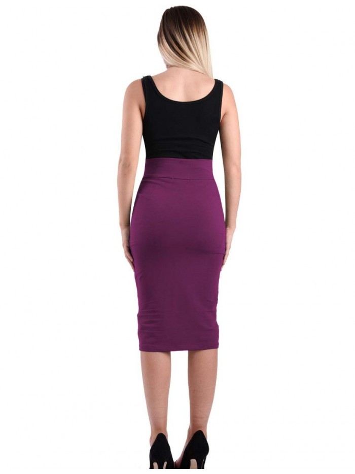 WARE Womens Stylish Exposed Front Zip Stretchy Pencil Skirt 