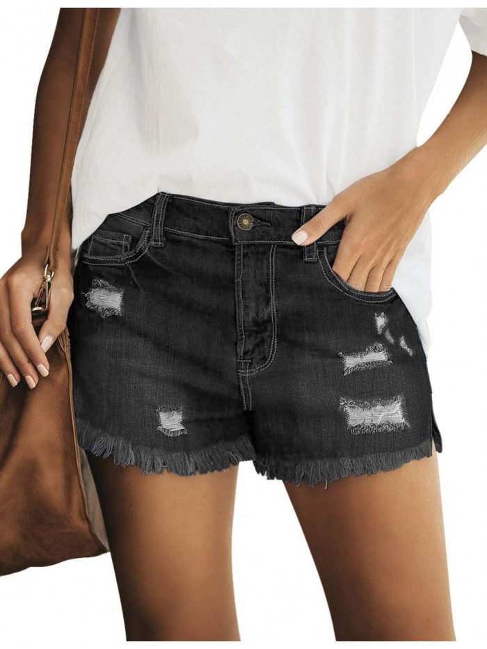 Women's Casual Summer Ripped Washed Distressed Stretch Denim Jean Shorts 