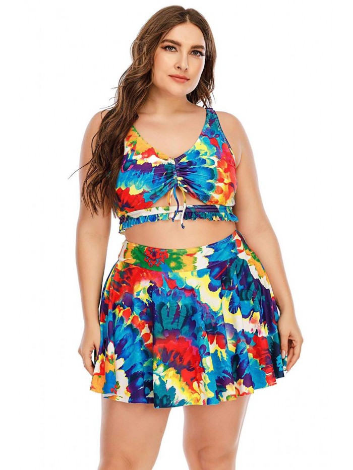 Women's Plus Size Strappy Tropical Leaf Cutout Swimdress Swimsuit 