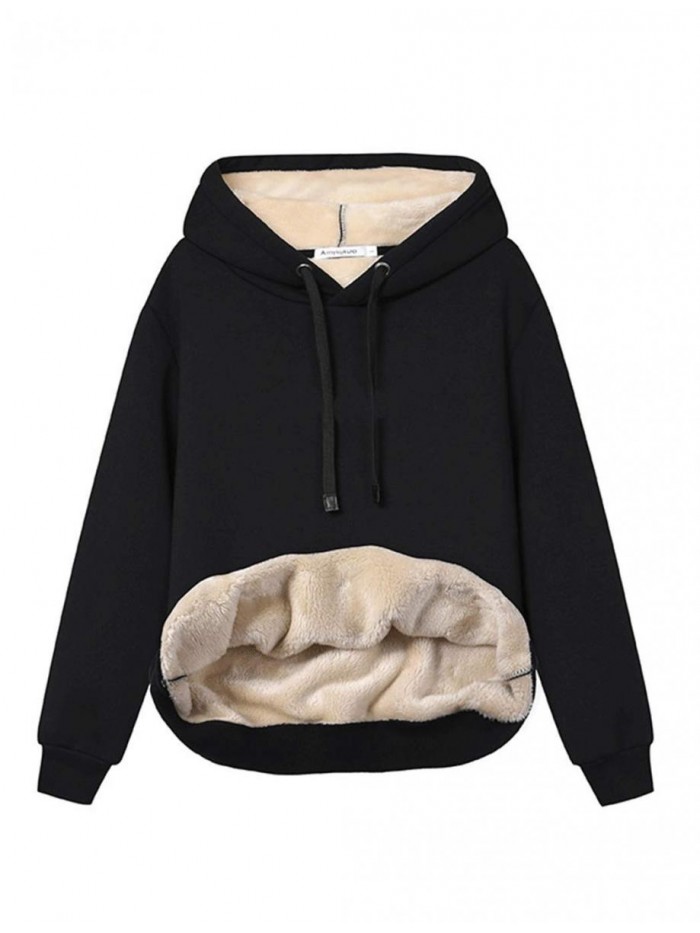 Womens Casual Winter Warm Fleece Sherpa Lined Pullover Hooded Sweatshirt 