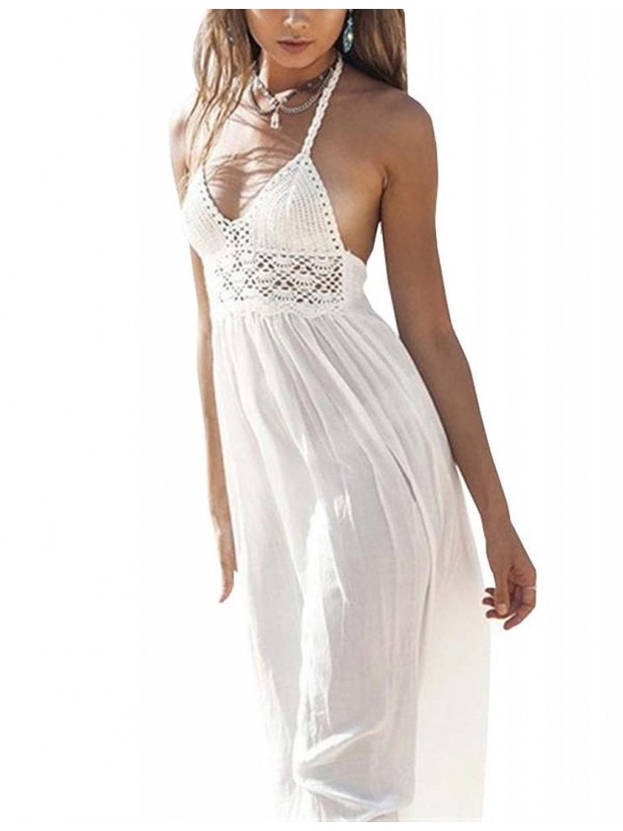 Women's Beach Crochet Backless Bohemian Halter Maxi Long Dress 