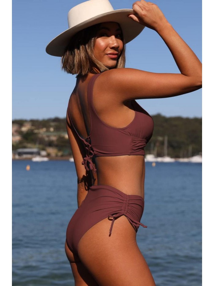 High Waisted Bikini Twist Front Tie Back 2 Piece Swimsuits 