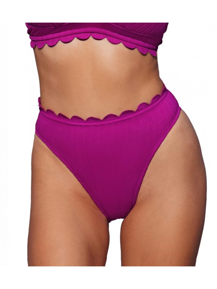 Women's Bikini Bottom Violet Scalloped Mid Rise Bathing Suit 