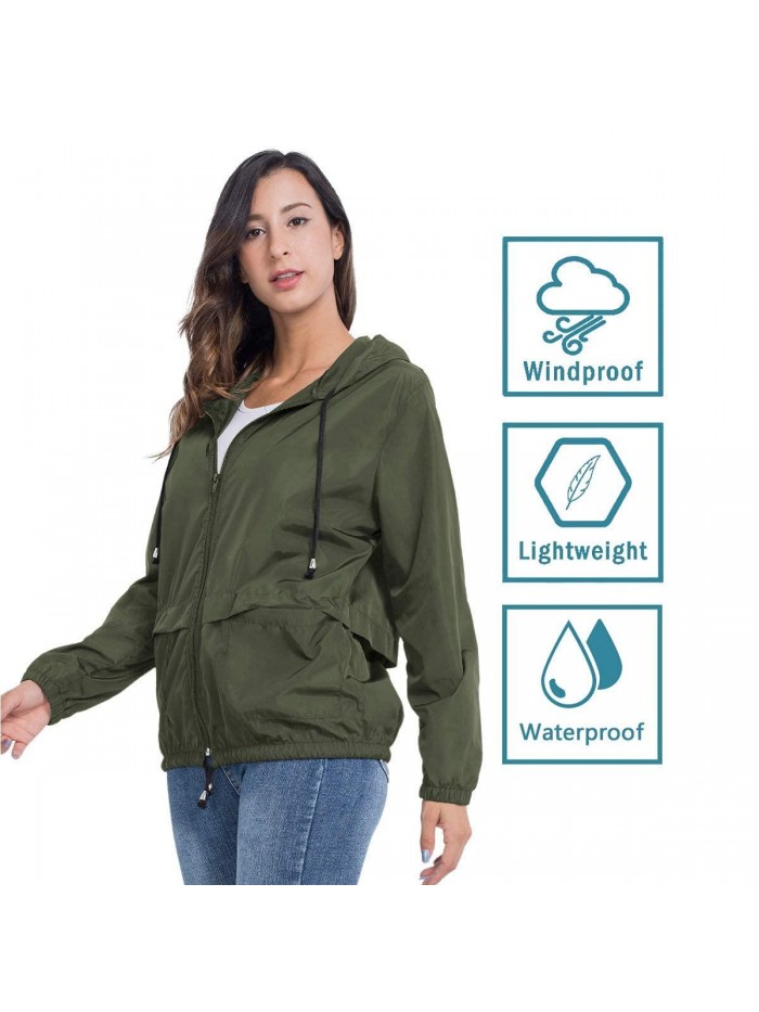 Womens Raincoat Windbreaker Waterproof Lightweight Packable Hooded Rain Jacket S-XXL 