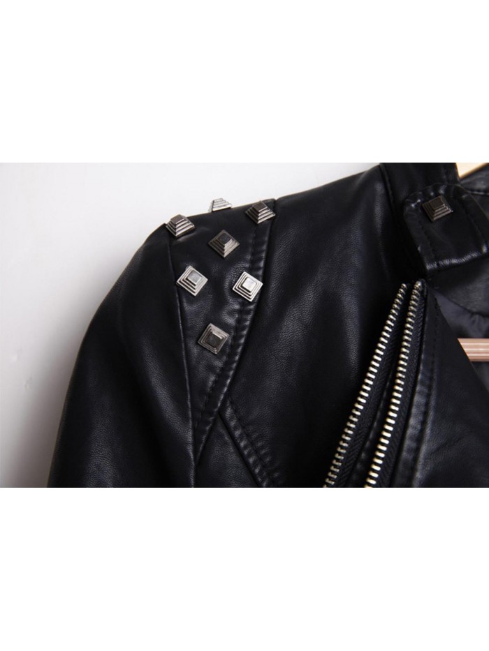 Women's Fashion Studded Perfectly Shaping Faux Leather Biker Jacket 