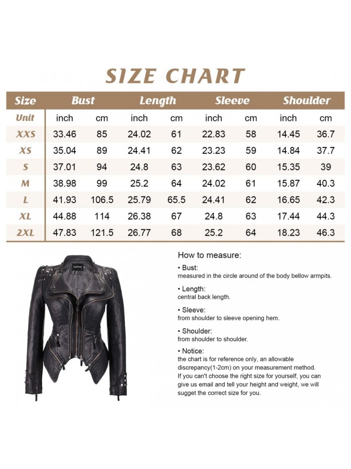 Women's Fashion Studded Perfectly Shaping Faux Leather Biker Jacket 