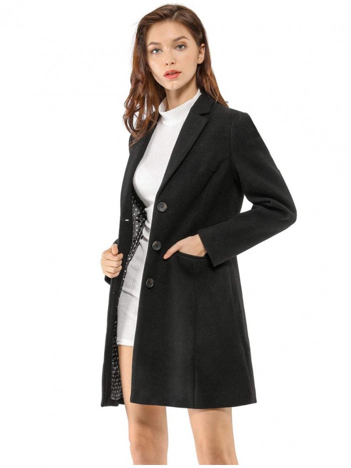 K Women's Notched Lapel Single Breasted Outwear Winter Coat 