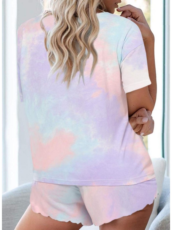 Tie Dye Pajamas Set Womens Loungewear Sleepwear 2 Piece PJ Sets 