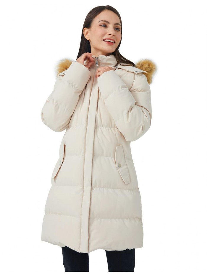 Women's Winter Thicken Puffer Coat Warm Jacket with Fur Removable Hood 