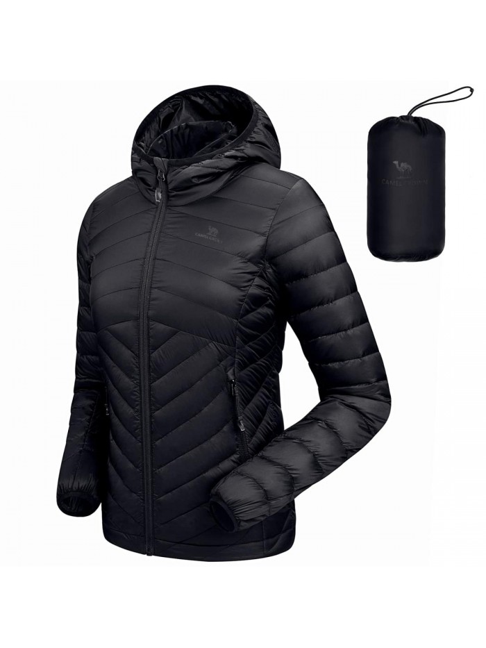 CROWN Women’s Lightweight Hooded Down Jacket Packable Puffer Insulated Coats 