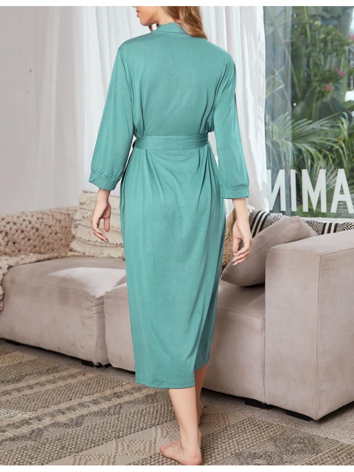 Women Robe Long Knit Bathrobe Soft Sleepwear Ladies Loungewear S-3XL 