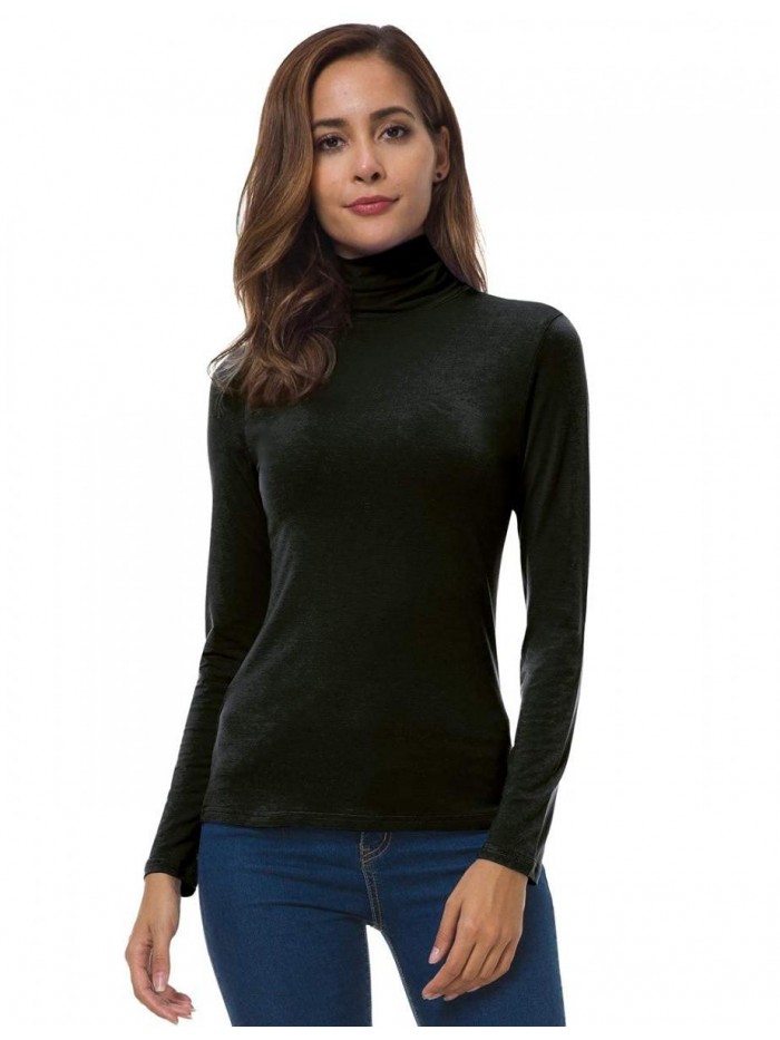 Womens Long Sleeve Turtleneck Lightweight Slim Active Shirts 