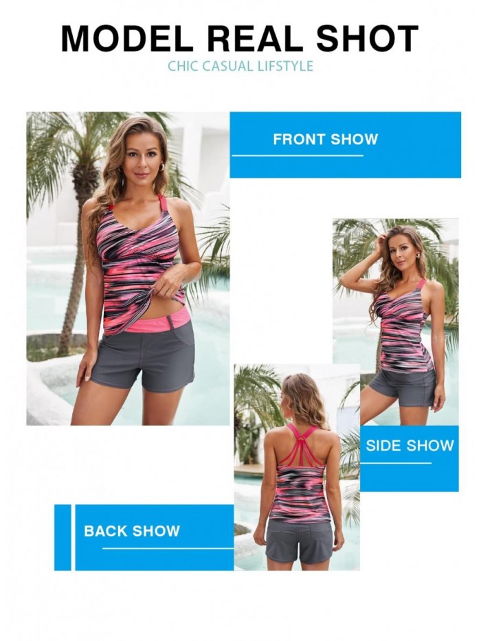 Womens Printed Strappy Racerback Tankini Swim Top No Bottom S - XXXL 