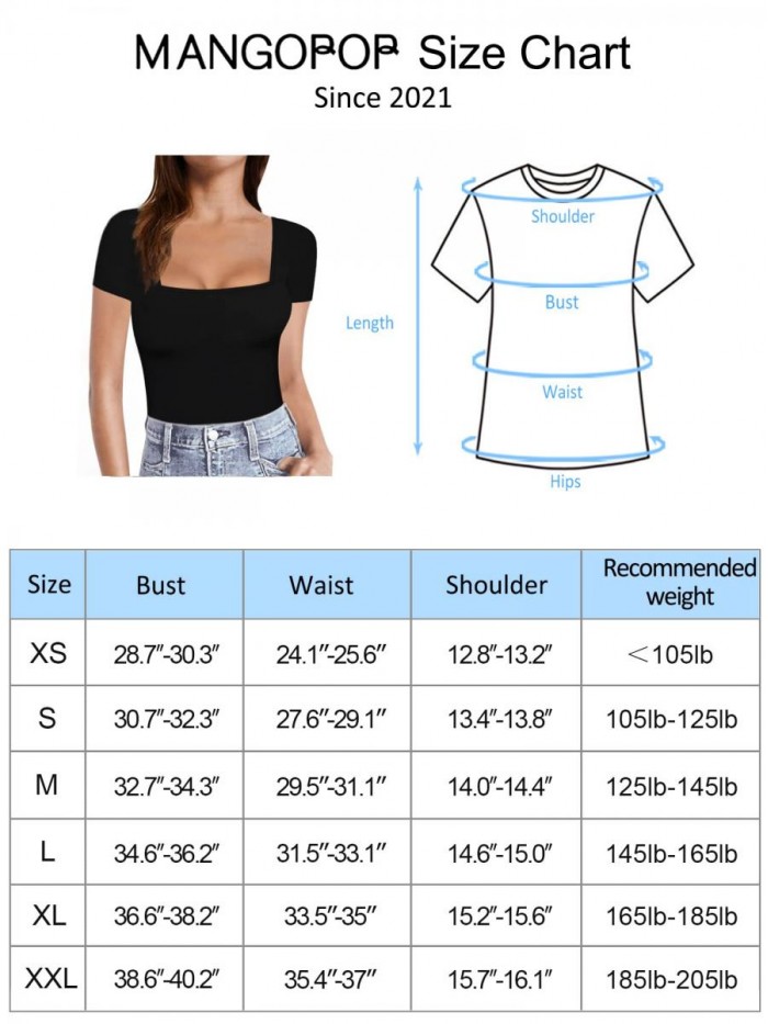 MANGOPOP Womens Short Sleeve/Long Sleeve Square Neck T Shirts Tops Tees