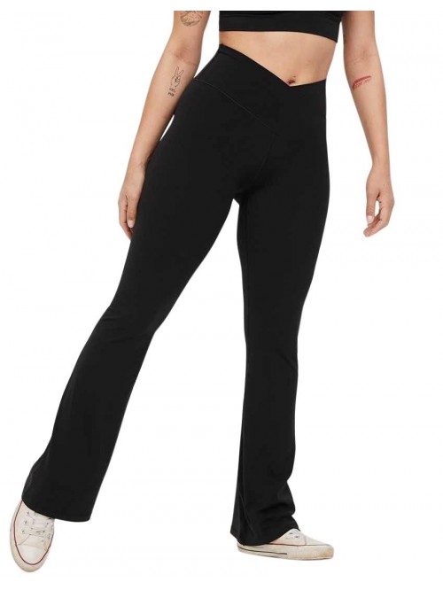 Cross Waist Yoga Bootcut Pants High Waist Tummy Co...