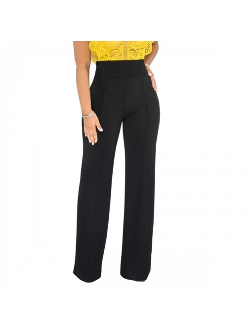 Women Stretchy Straight Dress Pants Back Zipper Hi...