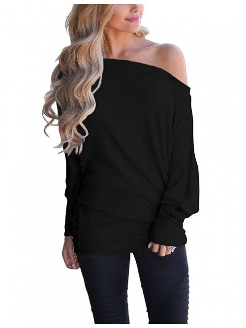 Women's Off Shoulder Tops Casual Loose Shirt Batwi...