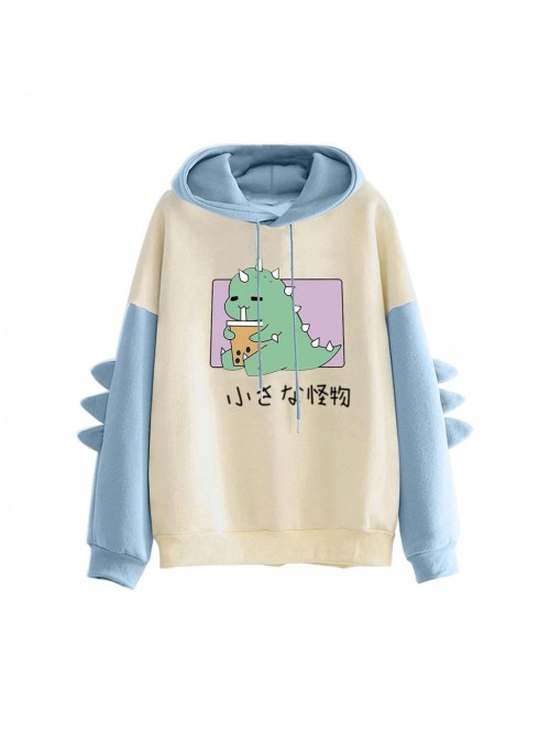 Dinosaur Sweatshirts Hooded Long Sleeve Splice Top...