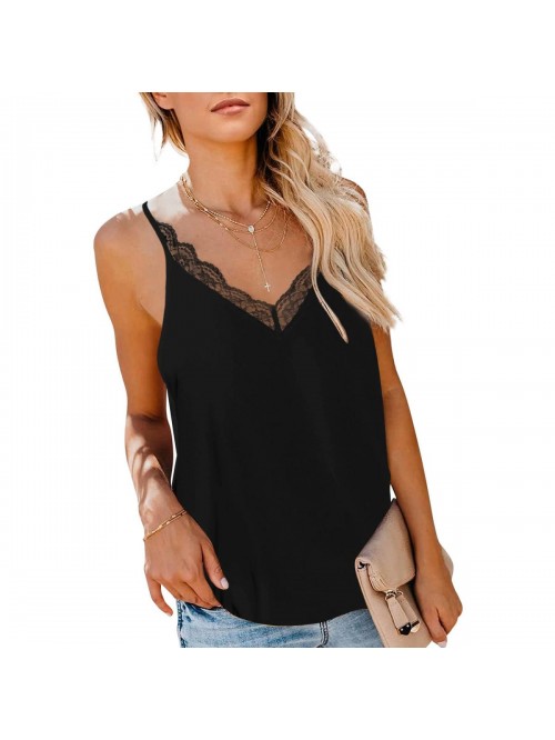 Lace Trim Spaghetti Strap V-Neck Cami Tank Tops fo...