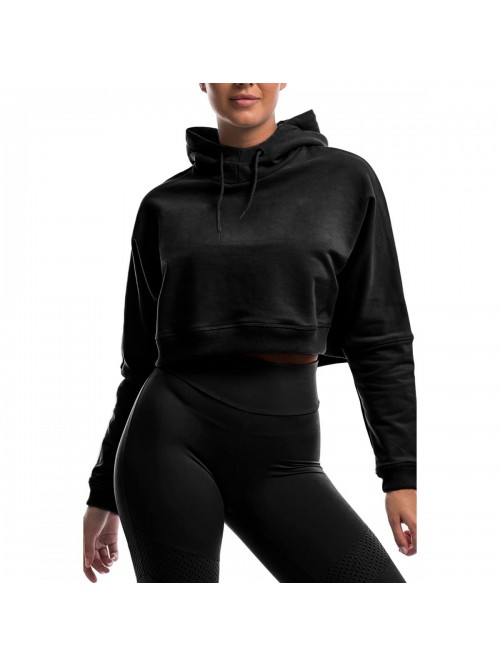 Crop Top Hoodie Workout Long Sleeve Casual Cute Pu...