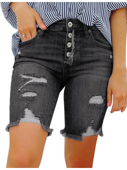 Women's Button Fly High Waisted Bermuda Denim Shor...