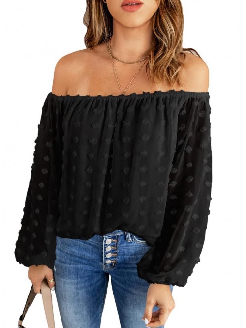 Women's Off The Shoulder Chiffon Blouses Summer Lo...