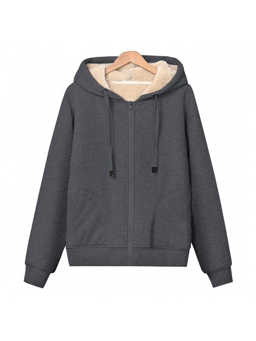 Women's Zip Up Sherpa Lined Drawstring Hoodie Swea...