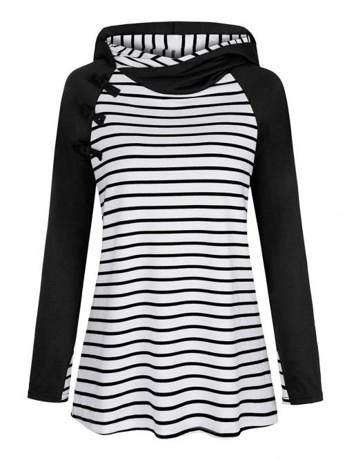 Womens Striped Spliced Hoodie Double Hooded Sweats...