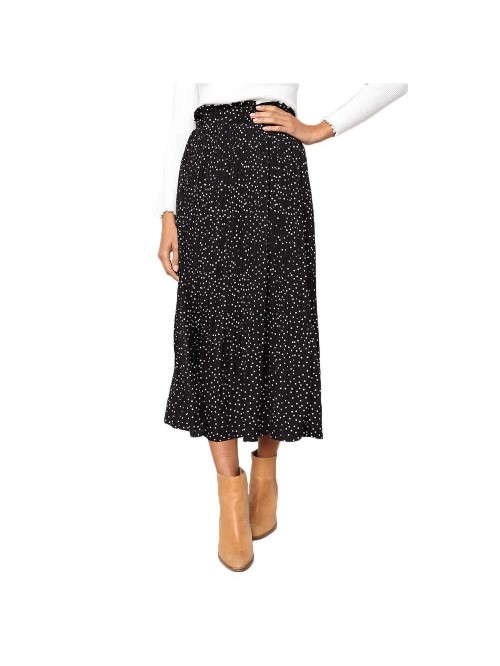 Womens High Waist Polka Dot Pleated Skirt Midi Swi...